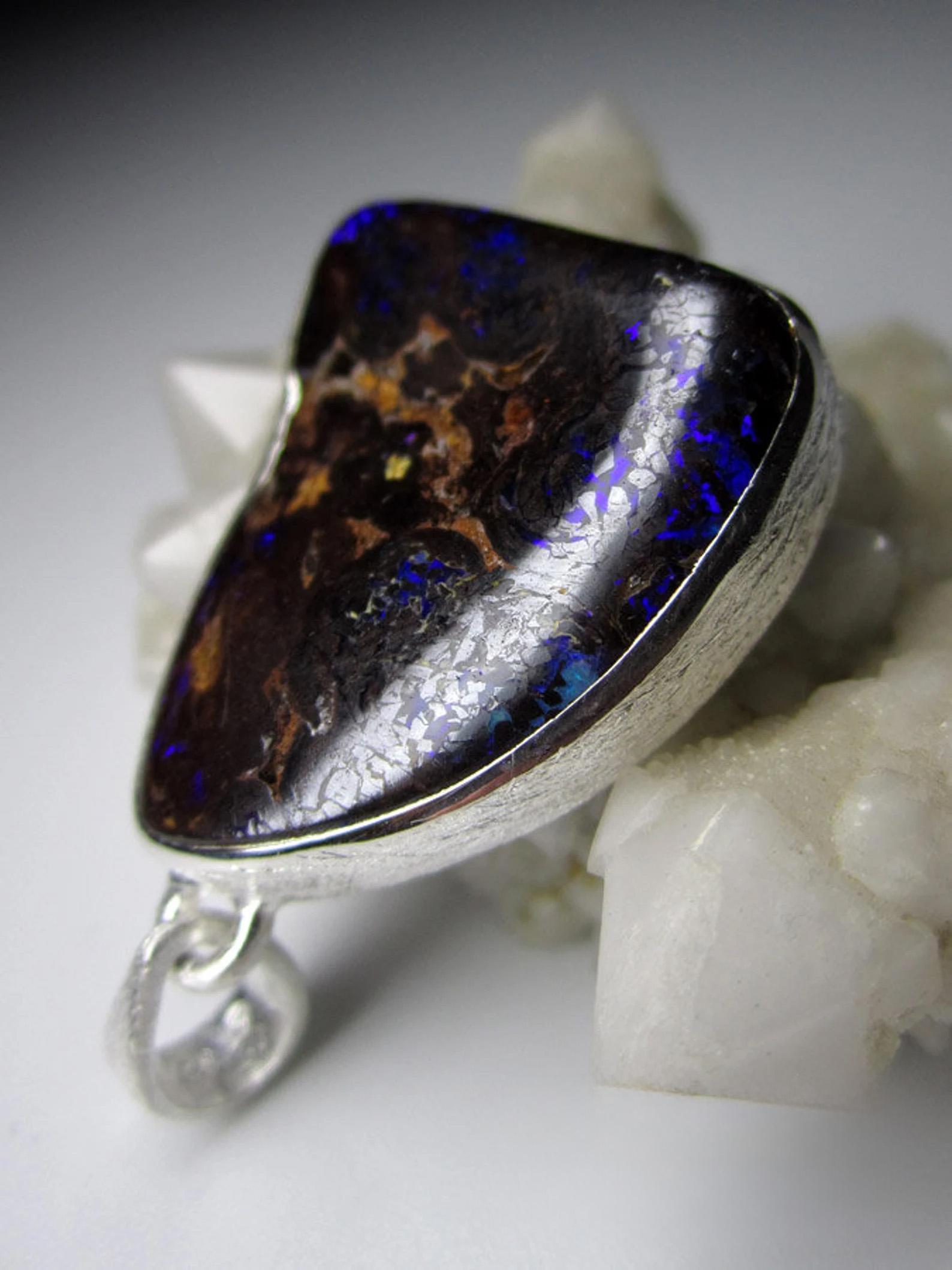 Opal Silver Pendant Mens jewelry Natural Australian opal For Sale 4