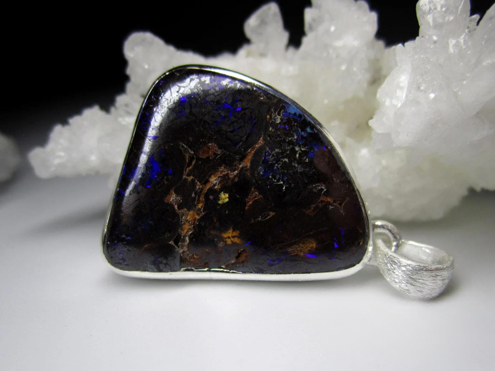 Opal Silver Pendant Mens jewelry Natural Australian opal gift For Sale 5