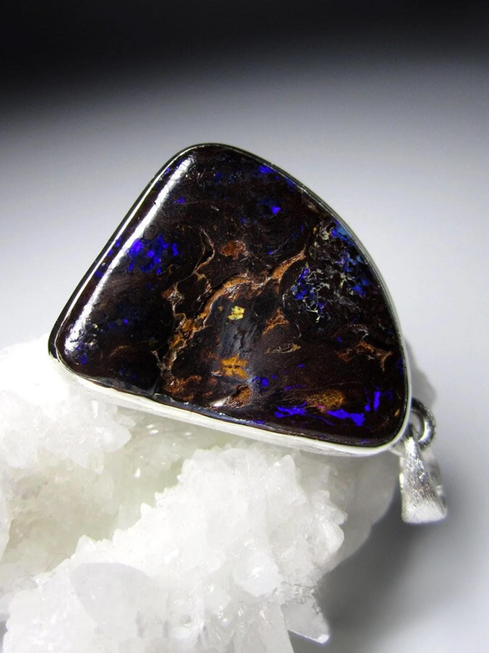 Artist Opal Silver Pendant Mens jewelry Natural Australian opal gift For Sale