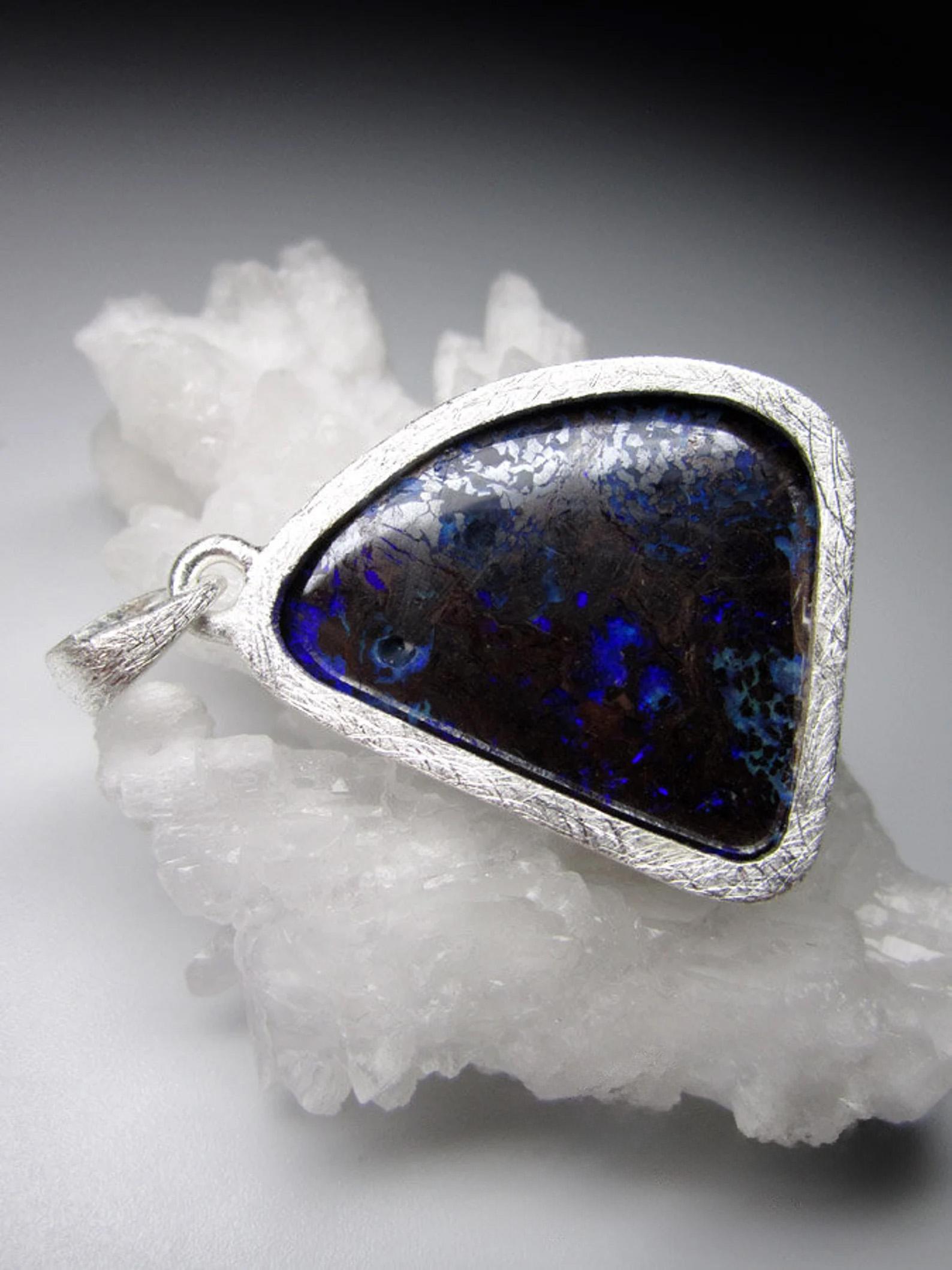 Women's or Men's Opal Silver Pendant Mens jewelry Natural Australian opal gift For Sale