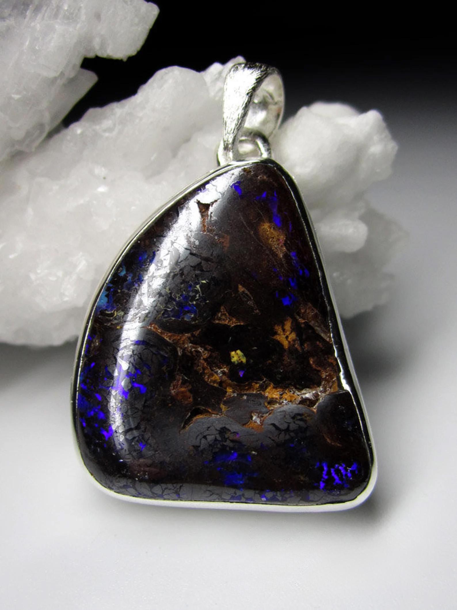 Opal Silver Pendant Mens jewelry Natural Australian opal gift For Sale 1