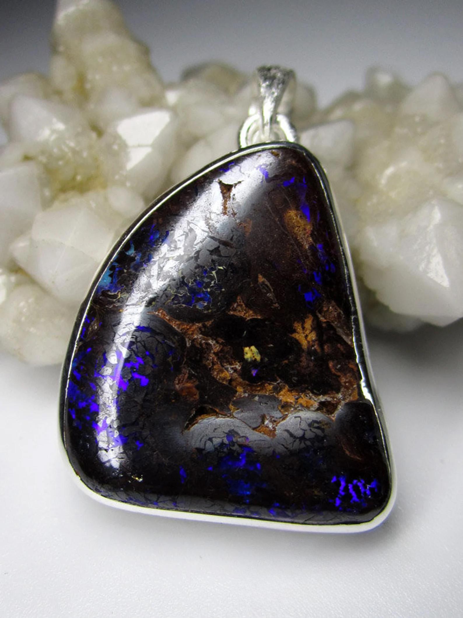Opal Silver Pendant Mens jewelry Natural Australian opal gift For Sale 2