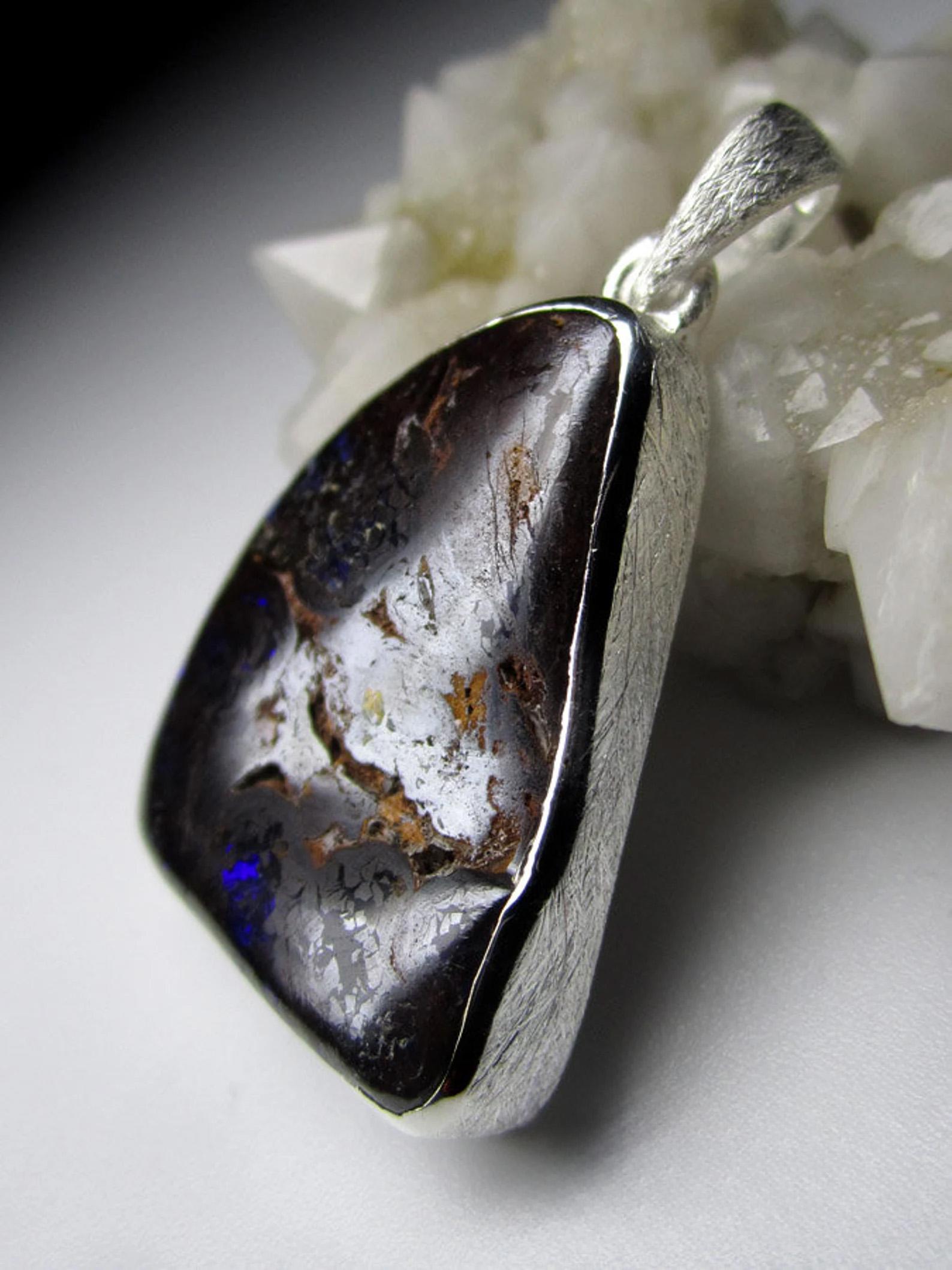 Opal Silver Pendant Mens jewelry Natural Australian opal gift For Sale 3