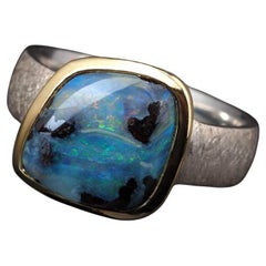 Opal Silver Ring Gold Plated Blue Natural special person gift friend