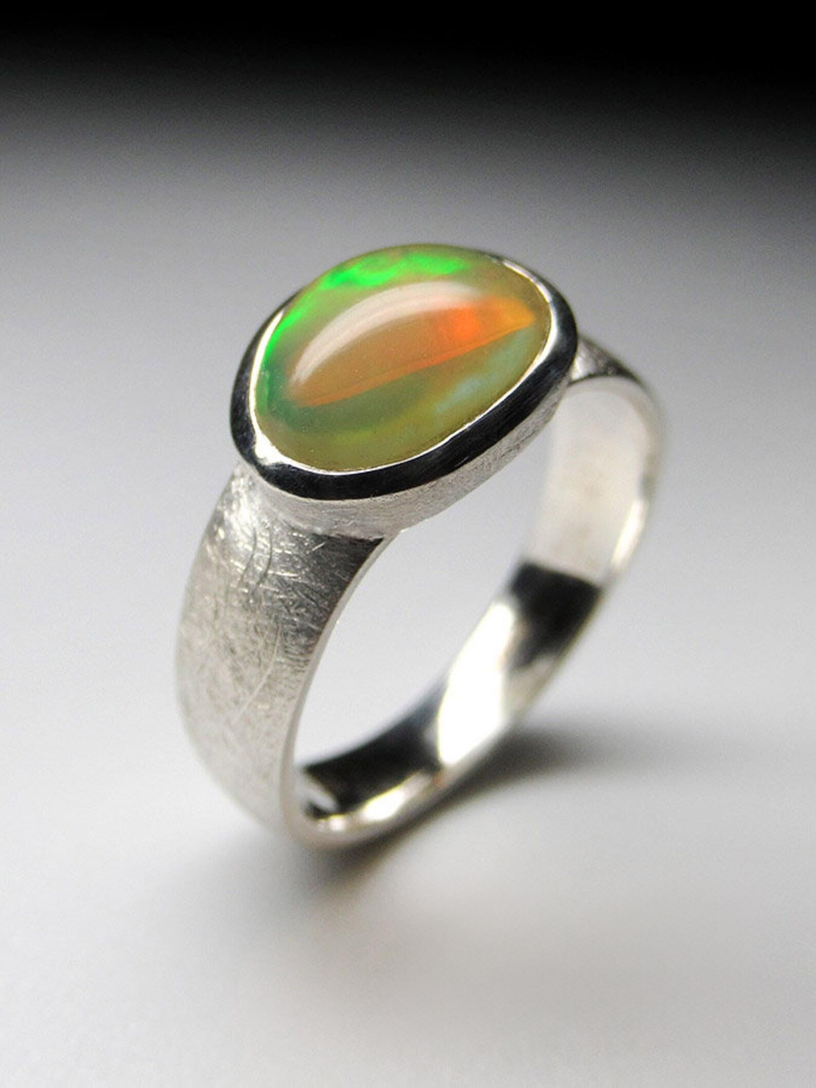 Verkauft Opal Silber Ring Luminous Neon Grün Gelb Äthiopisch Edelstein Vintage 2
