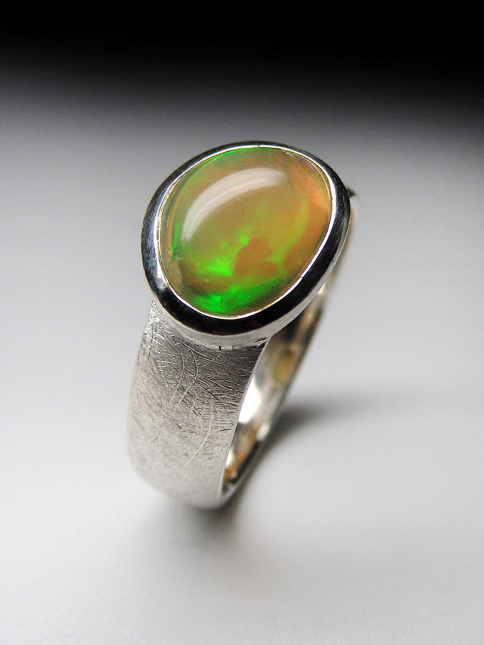 Verkauft Opal Silber Ring Luminous Neon Grün Gelb Äthiopisch Edelstein Vintage 3