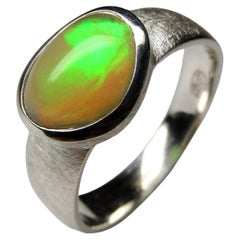 Verkauft Opal Silber Ring Luminous Neon Grün Gelb Äthiopisch Edelstein Vintage
