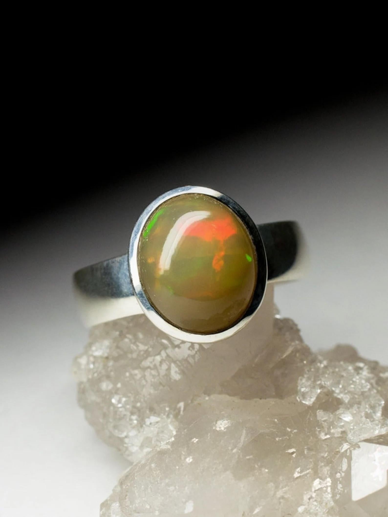 Anello d'argento Opale Gemma arancione naturale colorata Gioielli Unisex in vendita 5