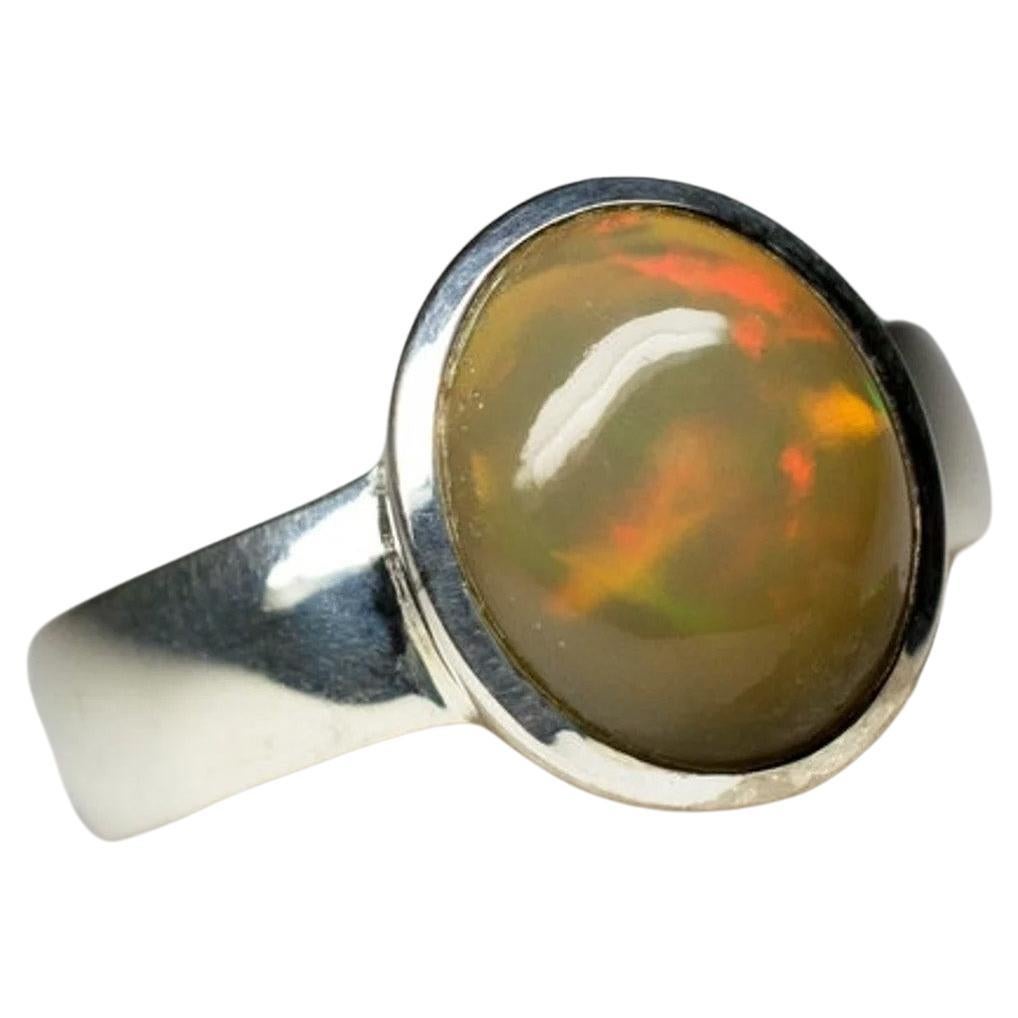 Opal Silver Ring Natural Colorful Orange Gemstone Unisex Jewelry