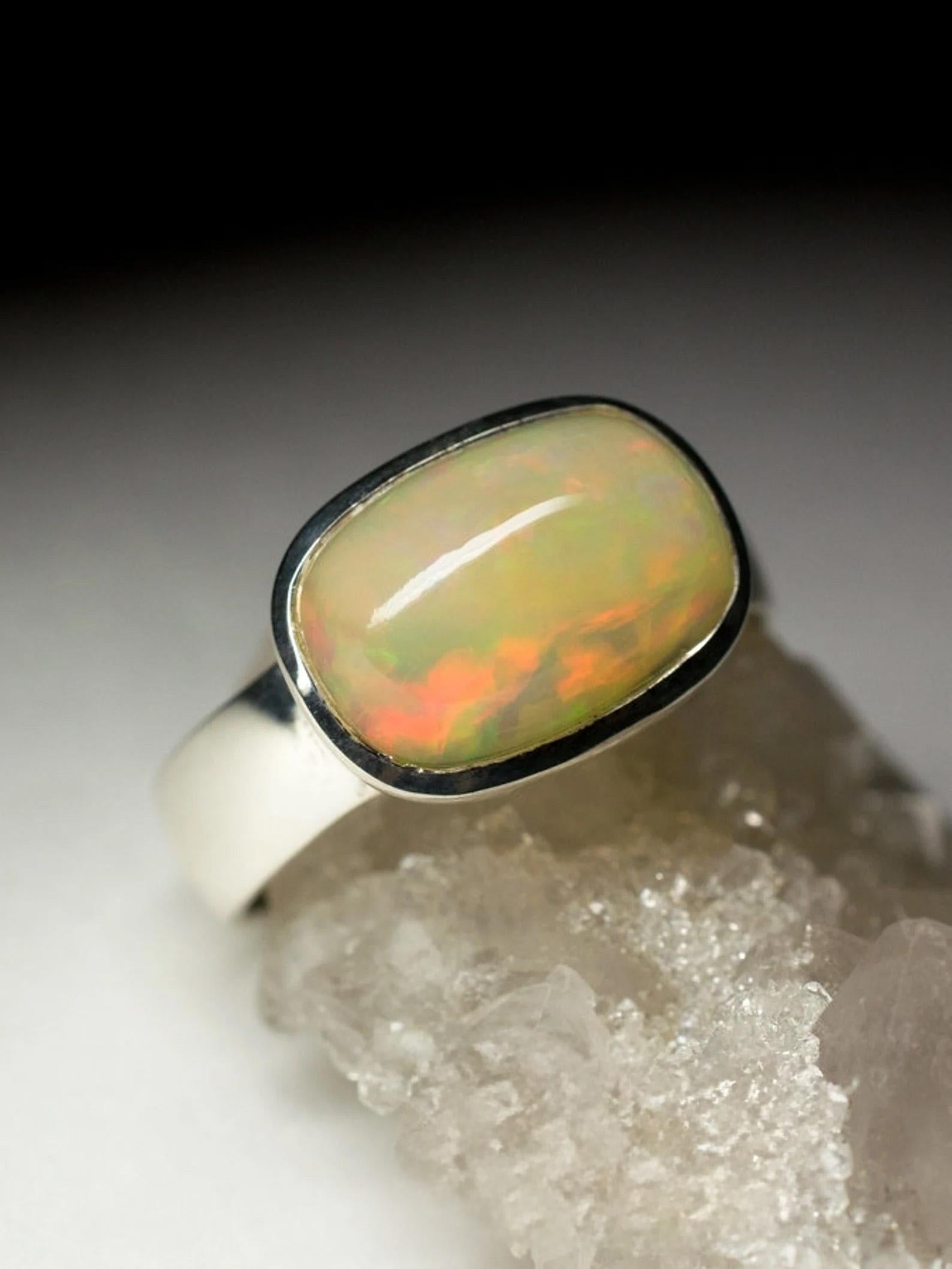 Opal Silver Ring Natural Ethiopian Play of Color Gemstone Rainbow Jewelry gift For Sale 5