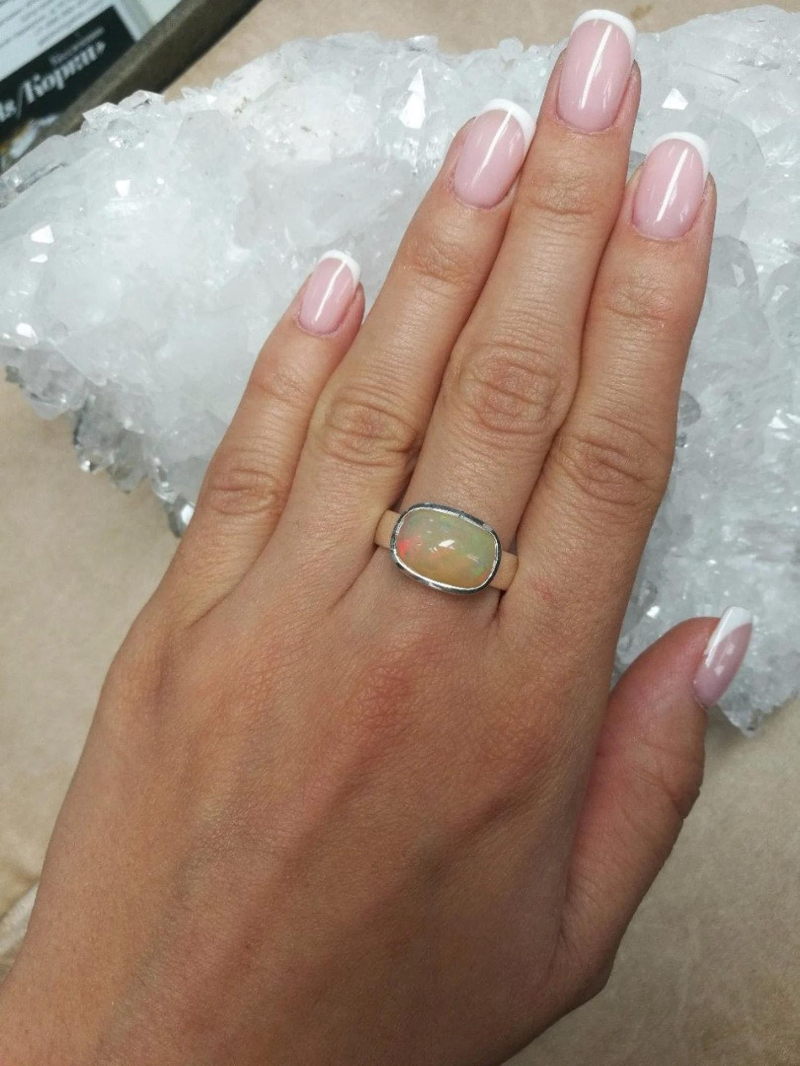 Octagon Cut Opal Silver Ring Natural Ethiopian Play of Color Gemstone Rainbow Jewelry gift For Sale
