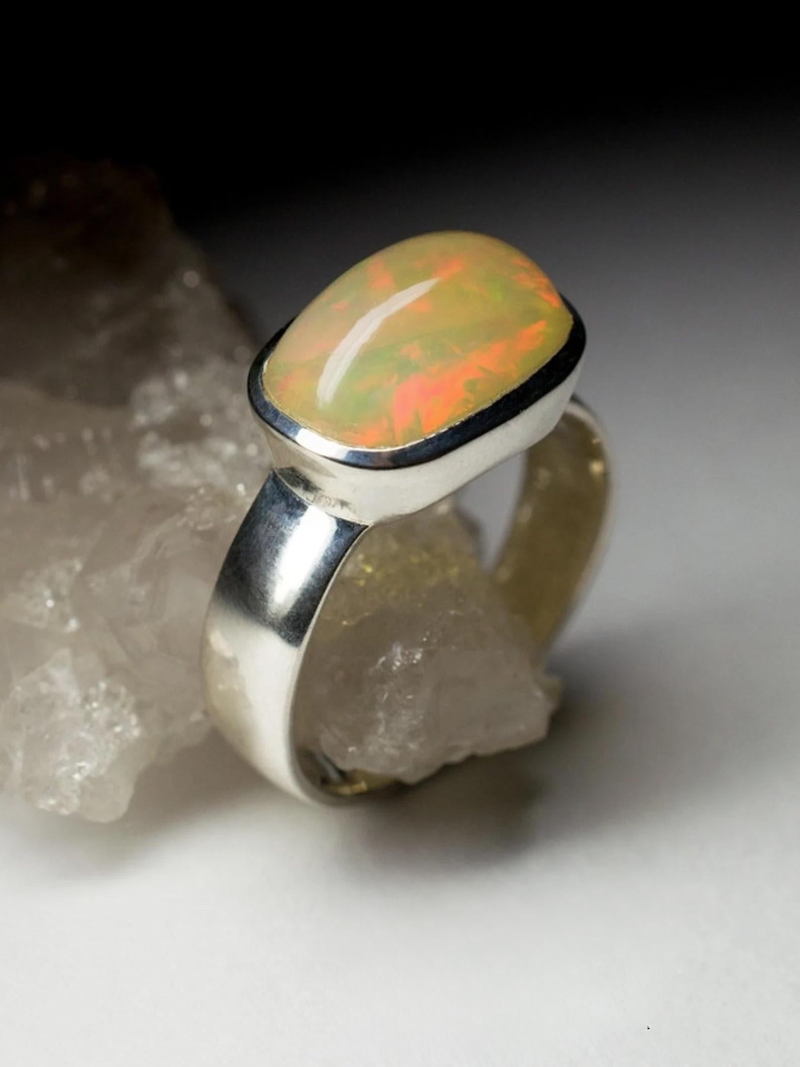 Opal Silver Ring Natural Ethiopian Play of Color Gemstone Rainbow Jewelry gift For Sale 3
