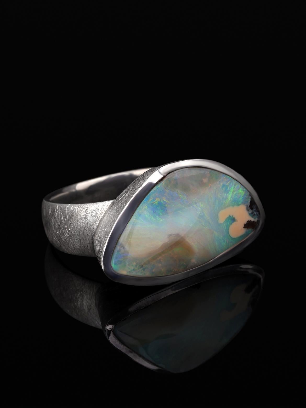 Bague triangulaire multicolore en argent, pierre précieuse naturelle australienne verte de mer en vente 4