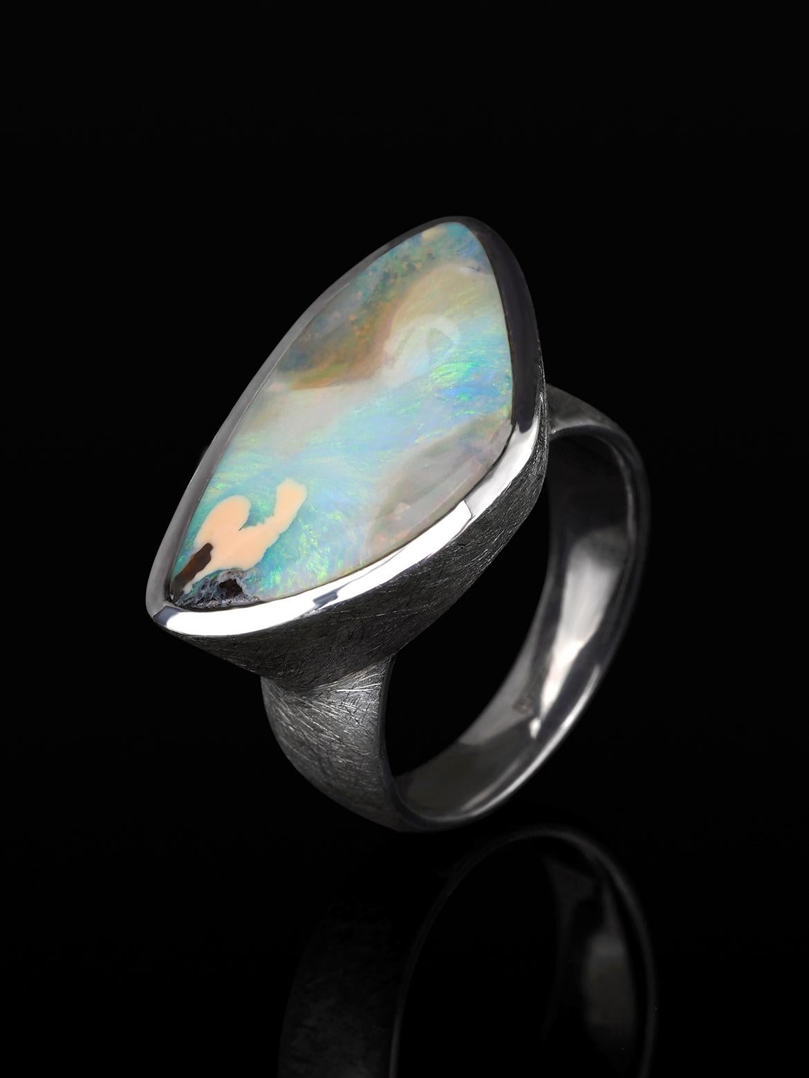 Bague triangulaire multicolore en argent, pierre précieuse naturelle australienne verte de mer en vente 5