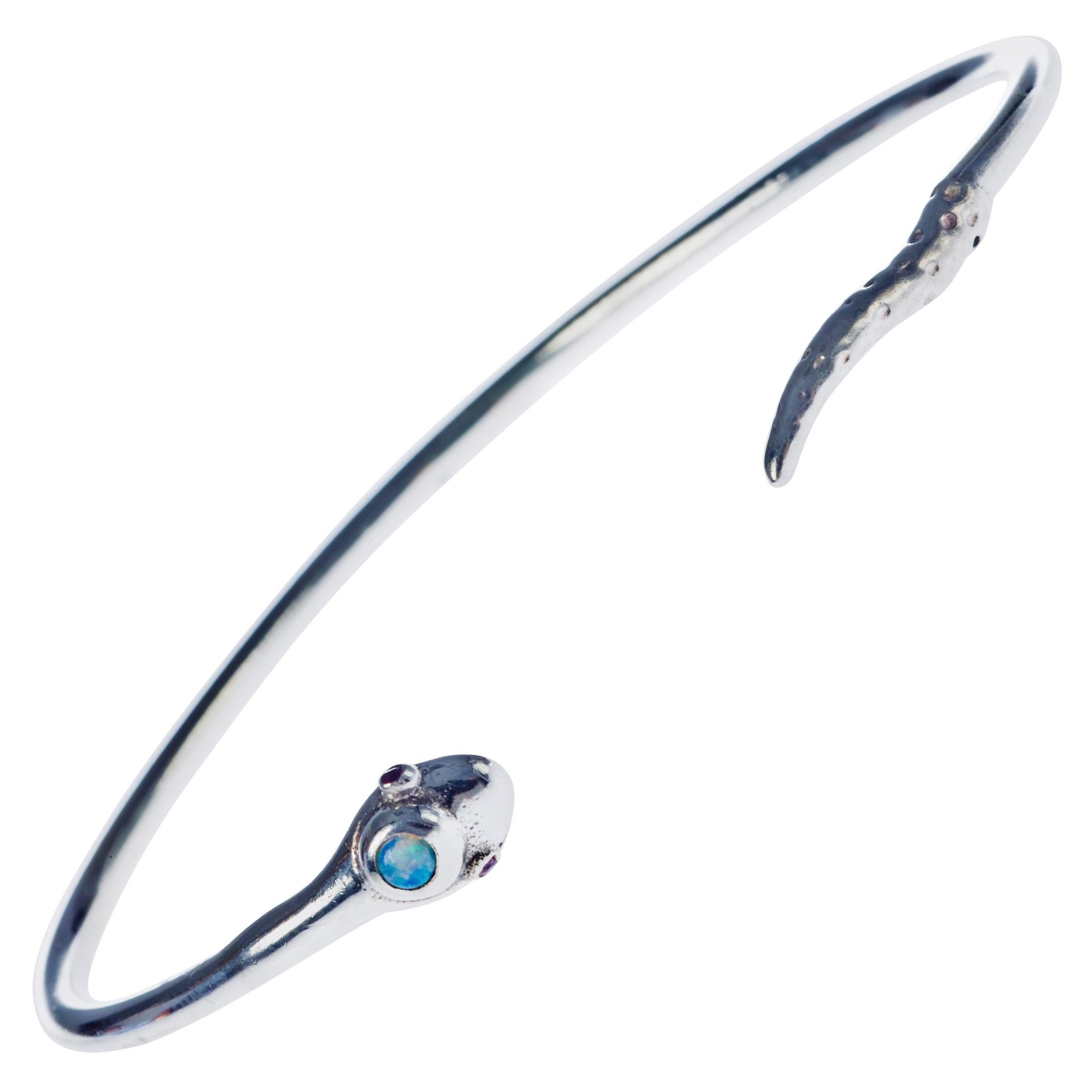 Opal Cabochon Snake Bracelet Silver Serpent Cuff Ruby Open Bangle For Sale