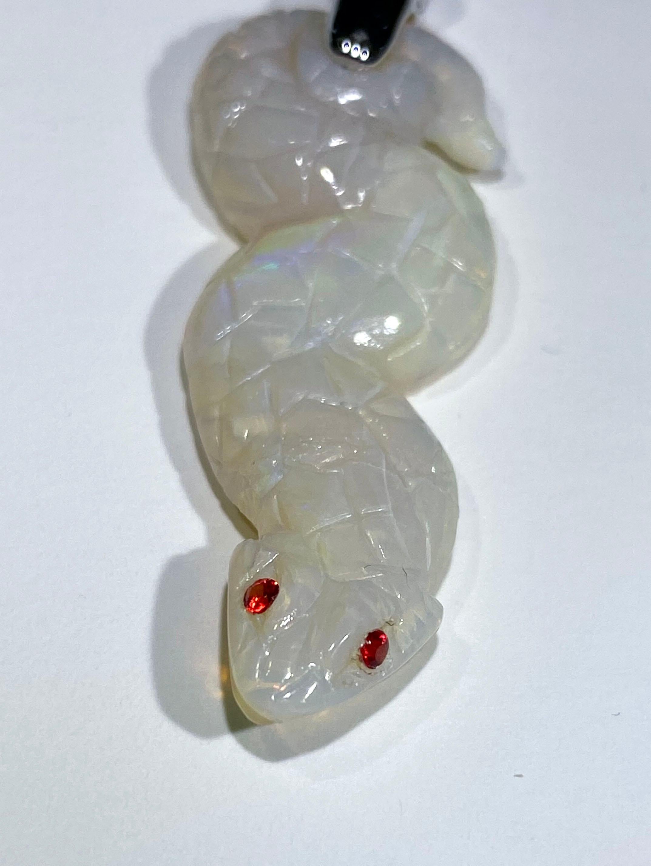 Opal Snake Pendant in 18kt White Gold set with multi colored Sapphires In Fair Condition For Sale In Coupeville, WA