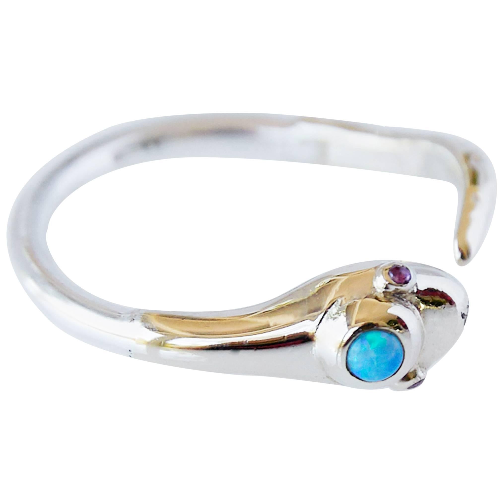 Snake Ring Opal Ruby 14k Gold Sterling Silver Serpent Band Victorian Style For Sale