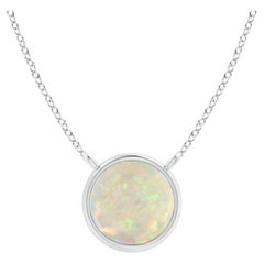 Opal Solitaire Necklace in 14K Solid Gold Bezel-Set for Women