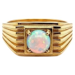 Opal solitaire ring for men silver, gold