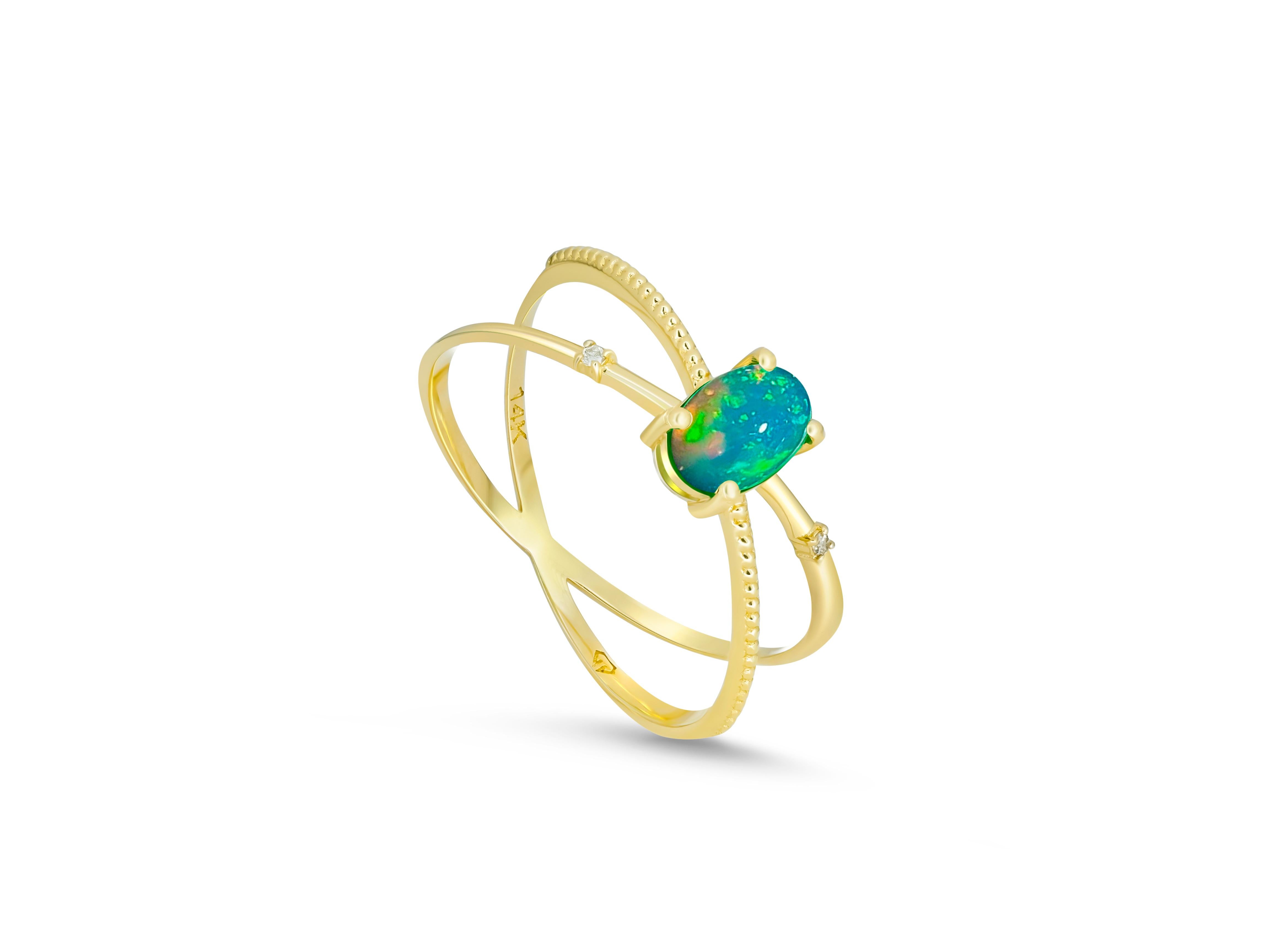 For Sale:  Opal Spiral Ring, Oval Cabochon Opal Ring, Opal Gold Ring 5