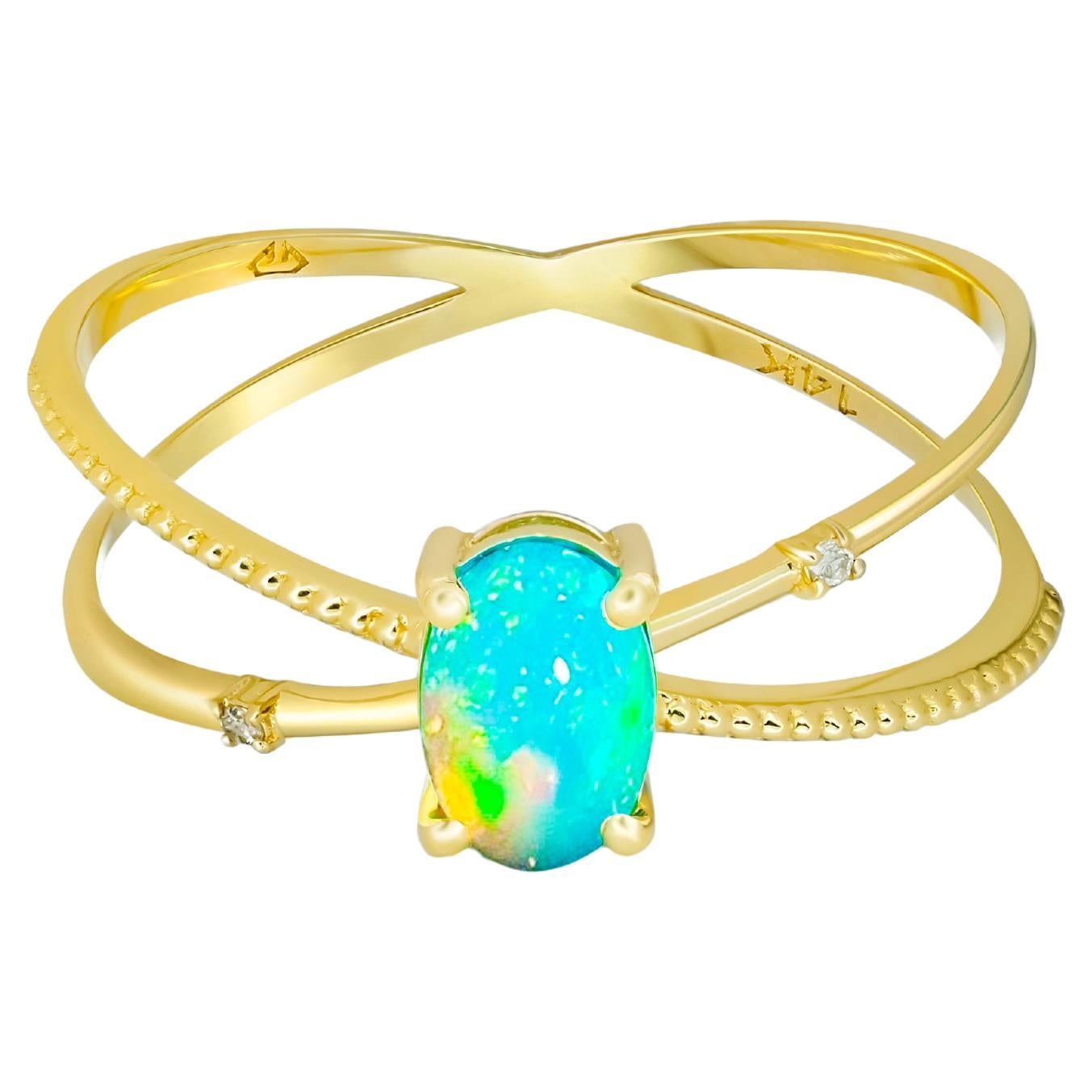 Anello Opale a Spirale, Anello Opale Cabochon Ovale, Anello Opale in Oro