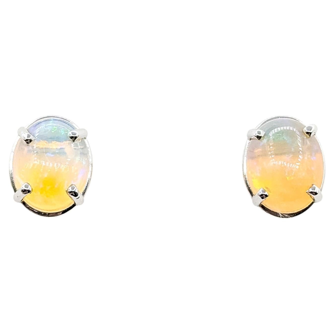 Opal Stud Earrings in 14k White Gold For Sale