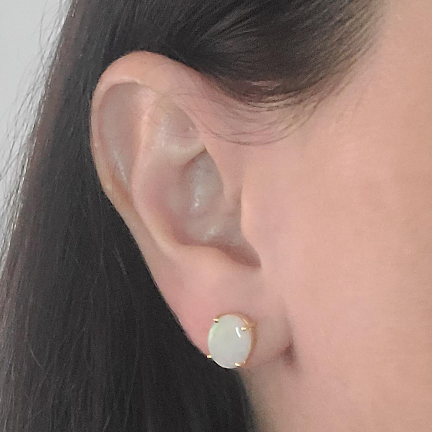 Cabochon Opal Stud Earrings in Yellow Gold For Sale