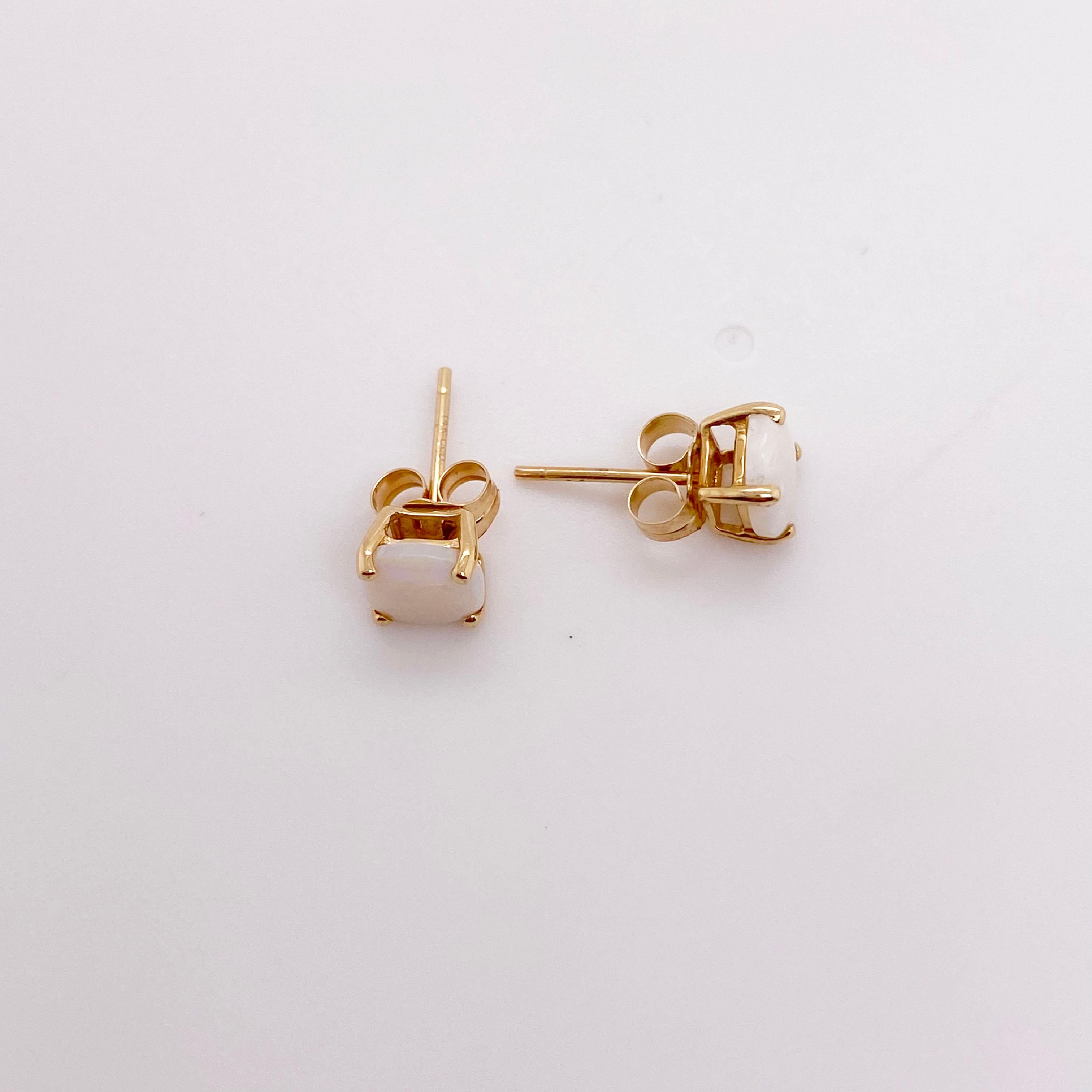 Contemporary Opal Stud Earrings Set in 14kt Yellow Gold For Sale