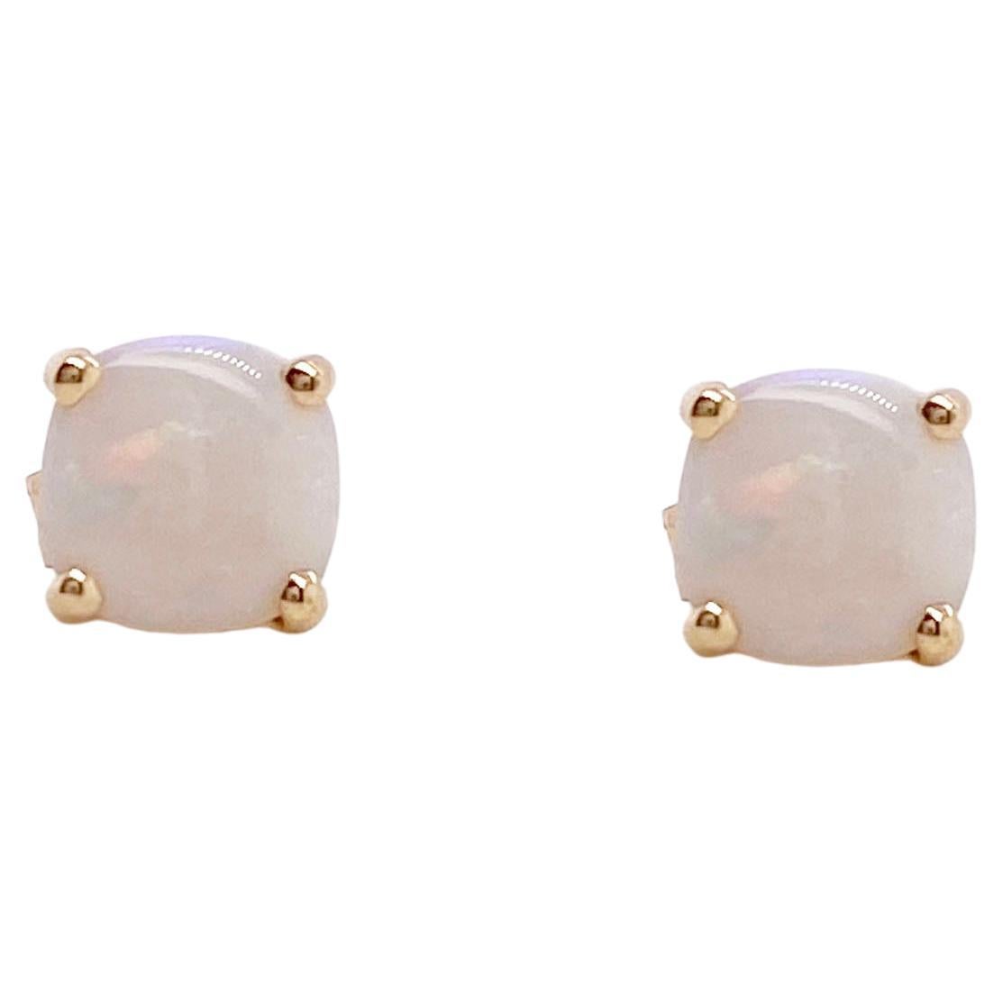 Opal Stud Earrings Set in 14kt Yellow Gold For Sale