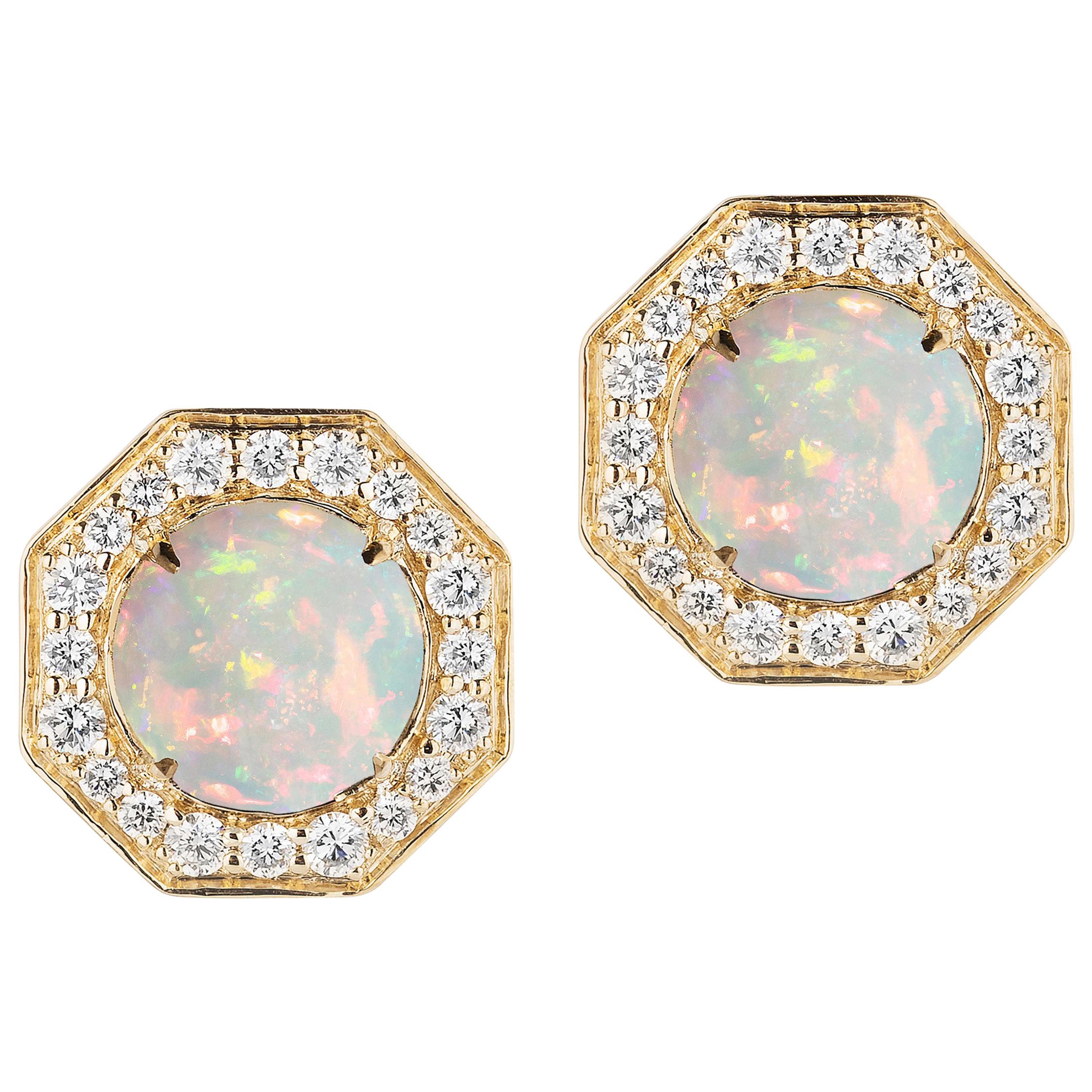 Clous d'oreilles Goshwara en opale et diamants