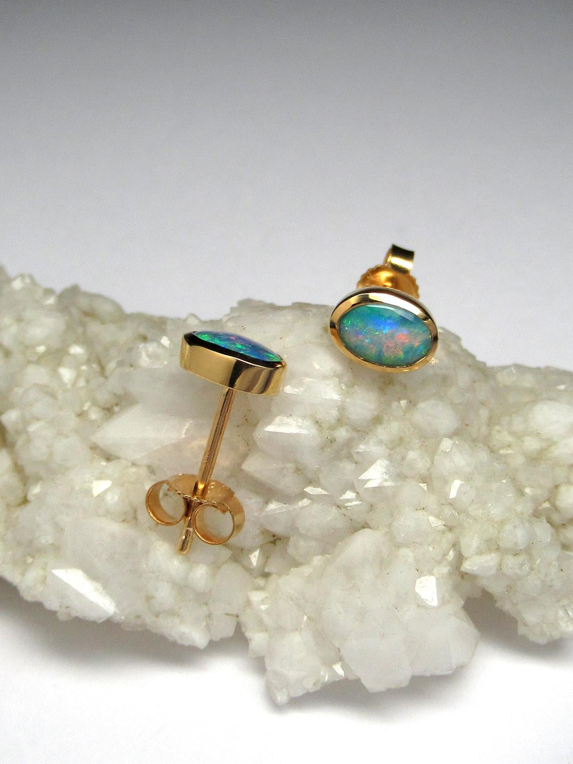 Opal Studs 18K Gold Earrings Natural Australian Opal For Sale 1