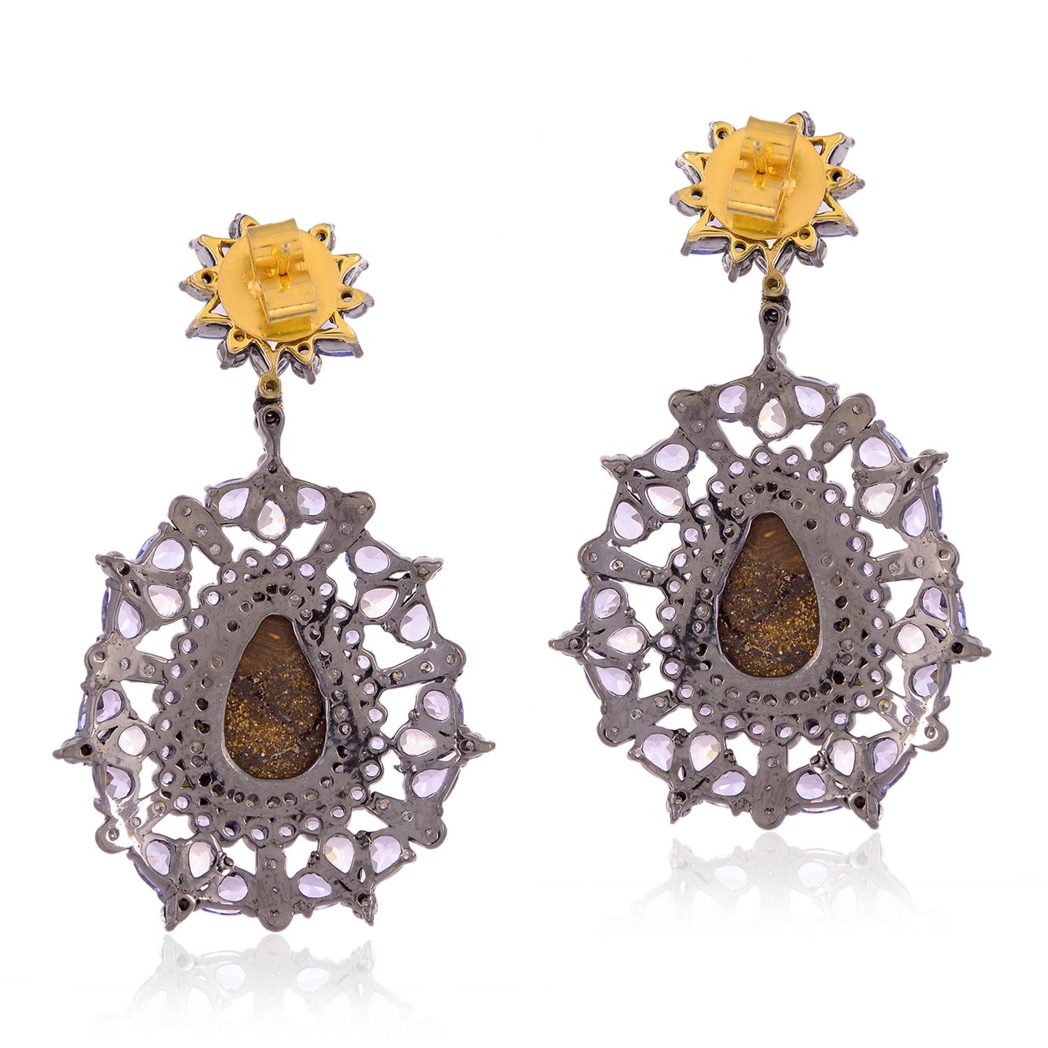 Contemporary Opal Tanzanite Diamond Earrings For Sale