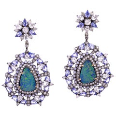 Boucles d'oreilles en opale, tanzanite et diamant