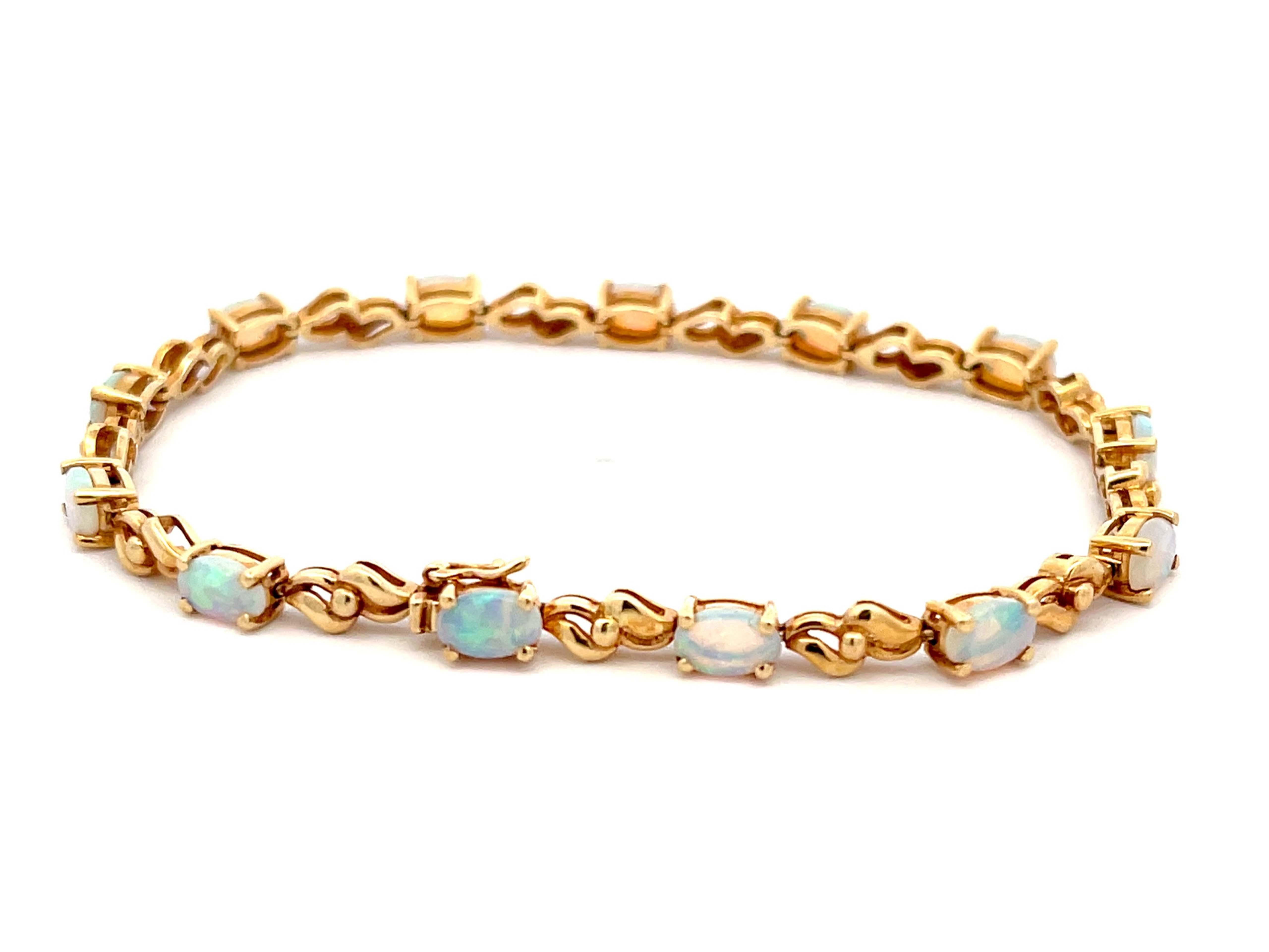 Bracelet tennis en or jaune 14 carats et opale Excellent état - En vente à Honolulu, HI