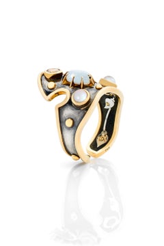 Blason Ring Opal, Sapphire & Akoya Pearls in 18k Yellow Gold by Elie Top