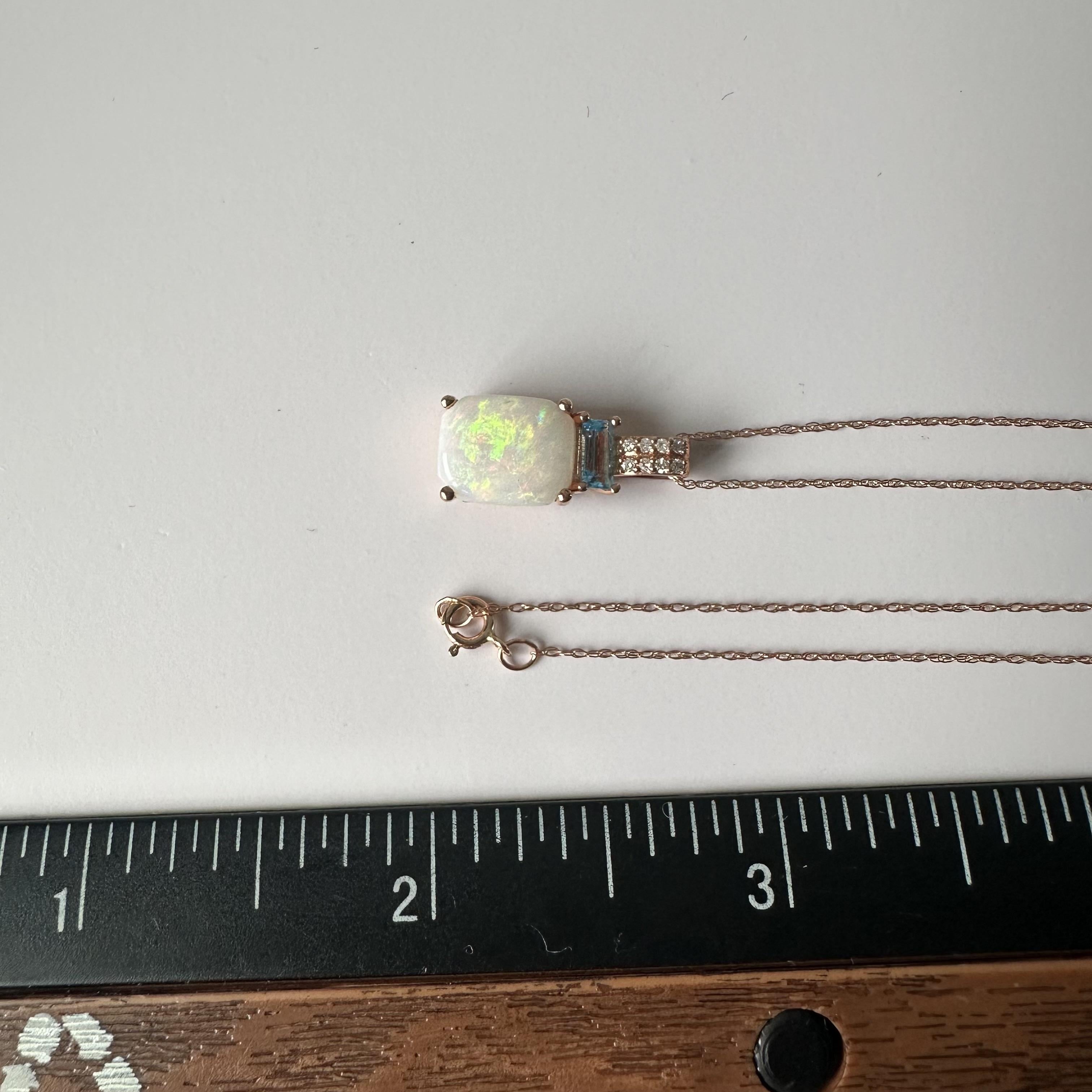 Women's Opal, Topaz, and Diamond Necklace in 10kt Rose Gold - 10x8mm Opal, New For Sale