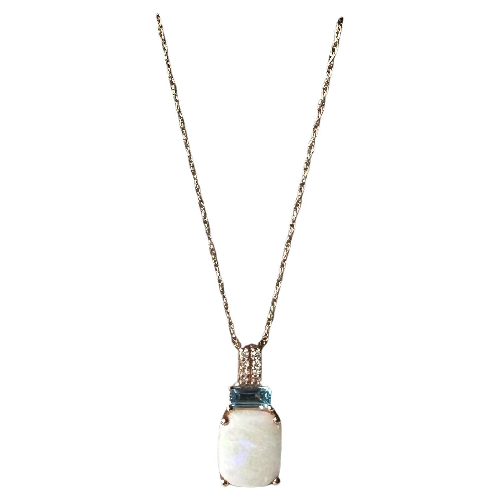 Opal, Topaz, and Diamond Necklace in 10kt Rose Gold - 10x8mm Opal, New