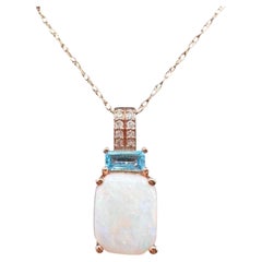 Opal Topaz Diamond Necklace 10K Rose Gold 10x8mm New