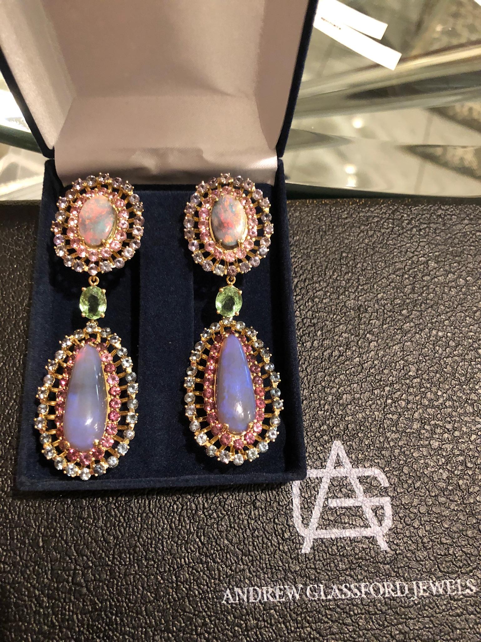 Contemporary Opal, Tourmaline and Multicolored Spinel Earrings by Andrew Glassford