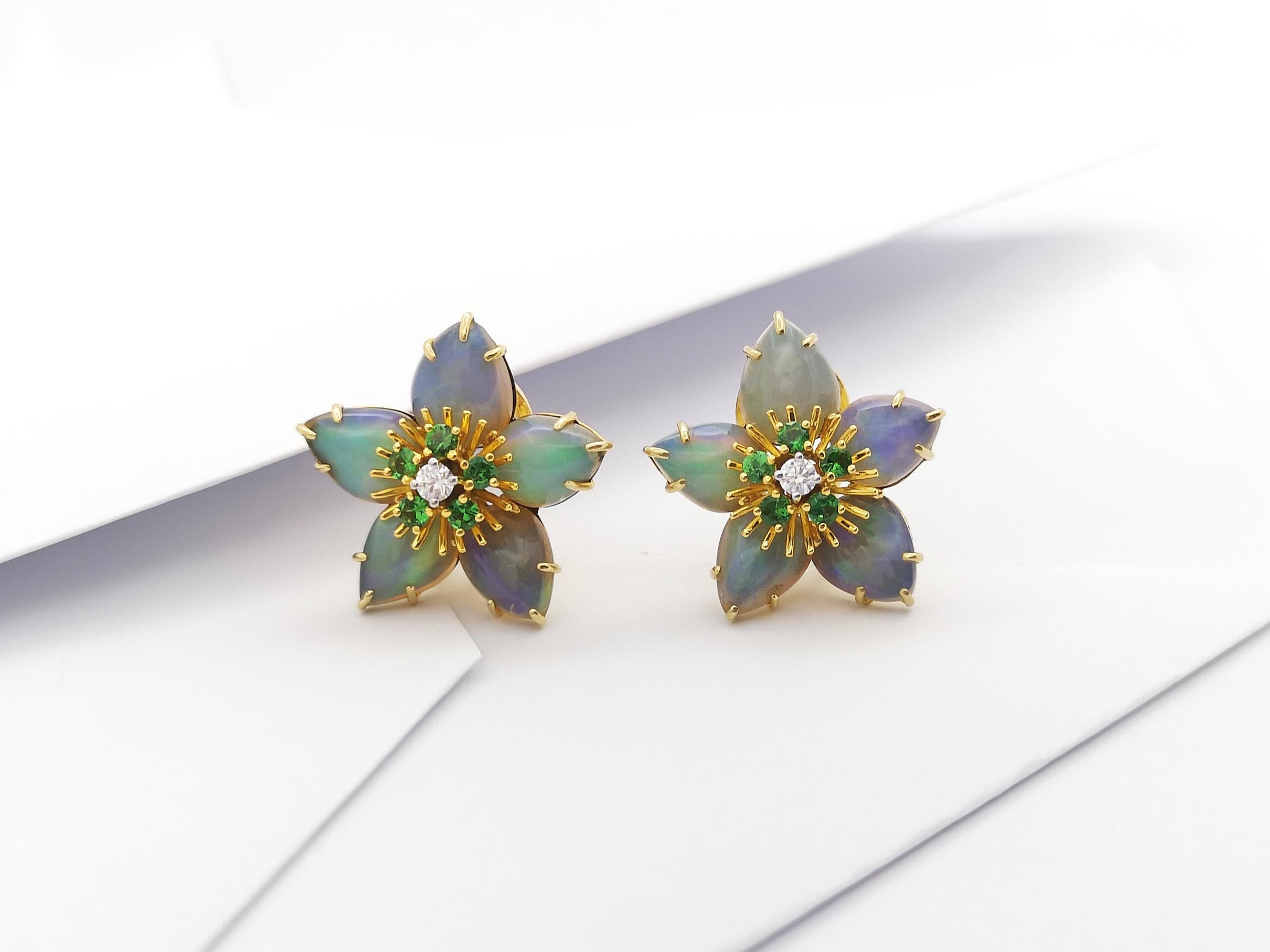 Opal, Tsavorite and Diamond Star Earrings set in 18K Gold Settings For Sale 4