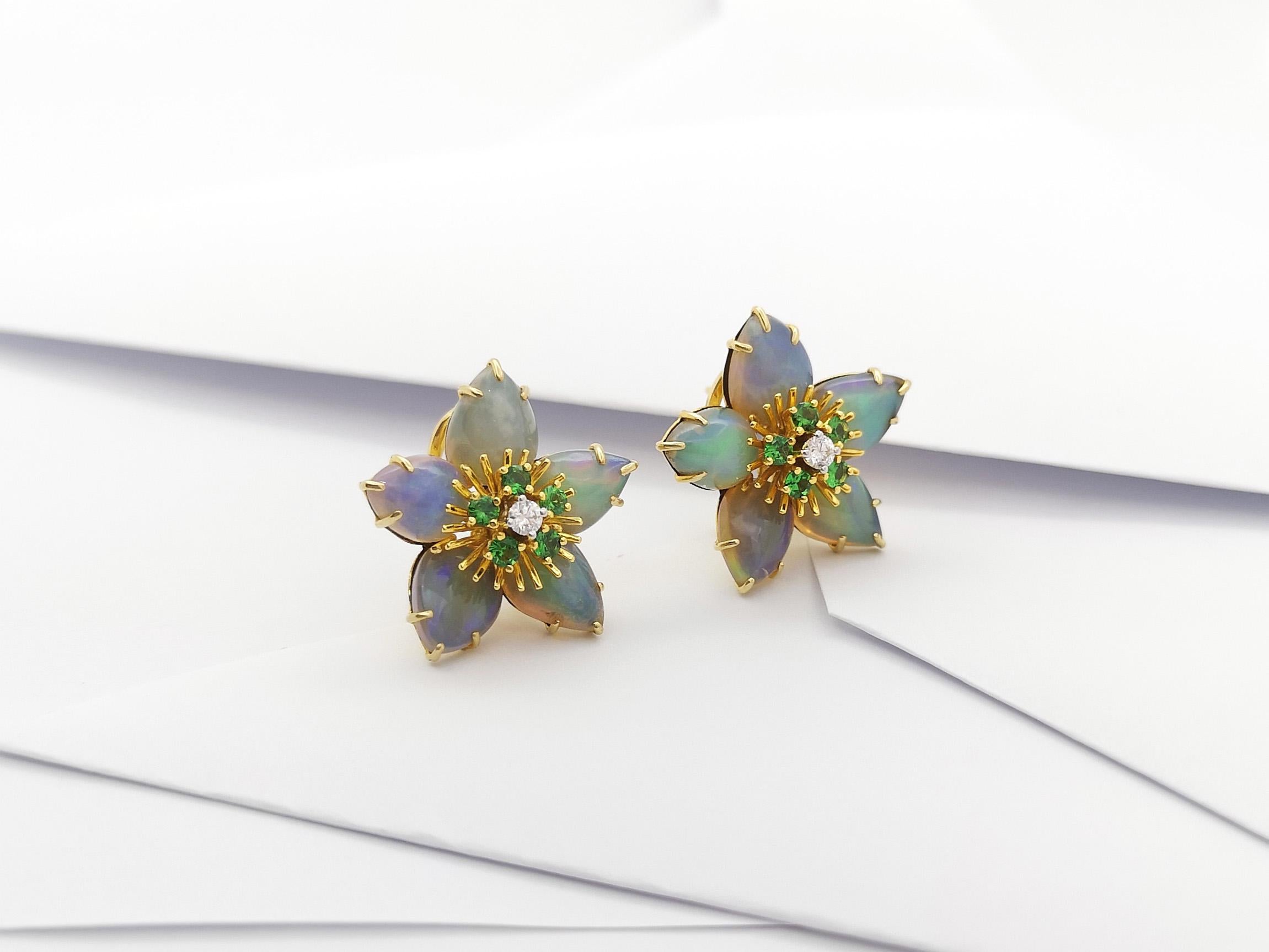 Opal, Tsavorite and Diamond Star Earrings set in 18K Gold Settings For Sale 5