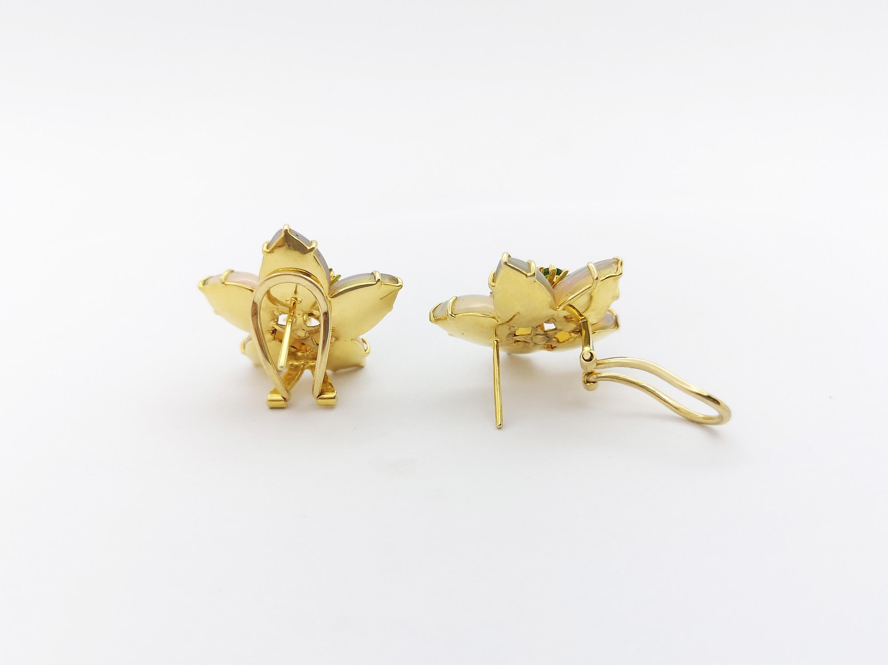 Opal, Tsavorite and Diamond Star Earrings set in 18K Gold Settings For Sale 2