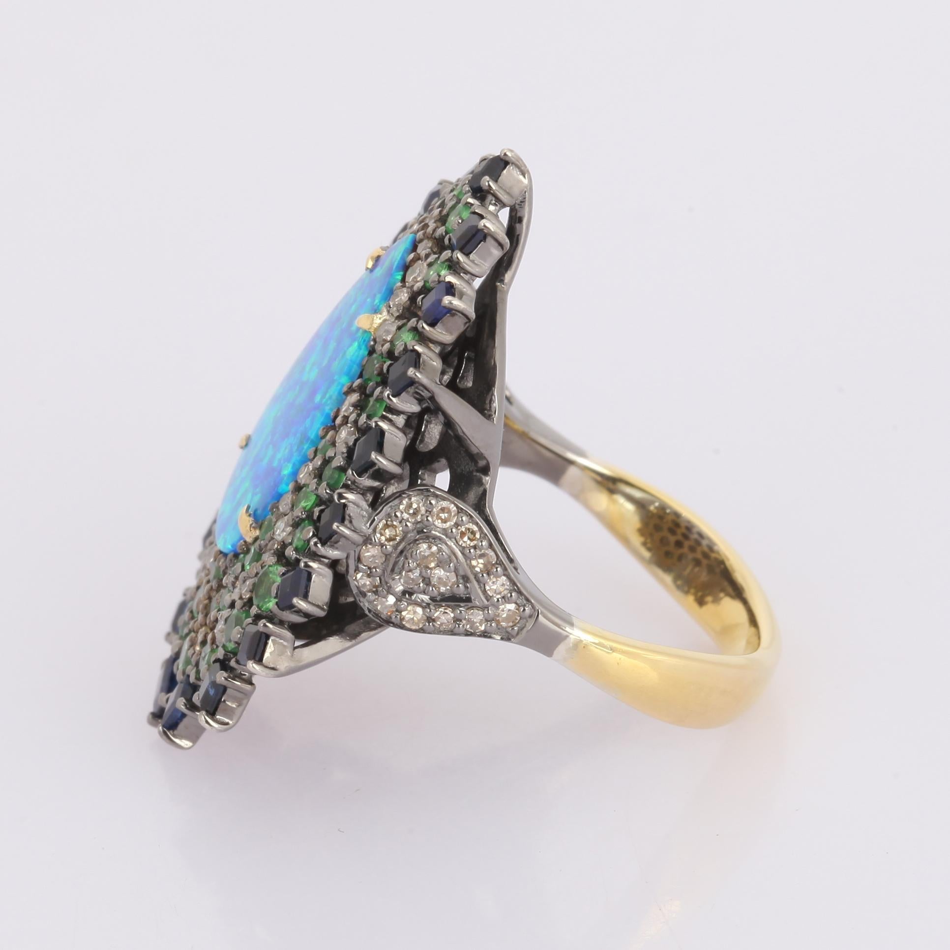 Mixed Cut Opal Tsavorite Diamond Ring For Sale