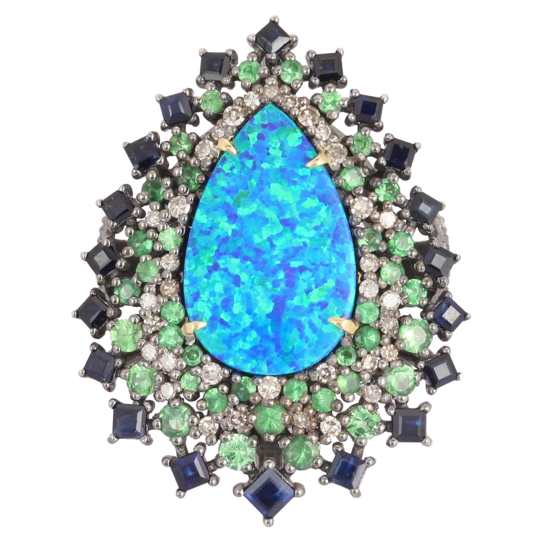 Opal Tsavorite Diamond Ring