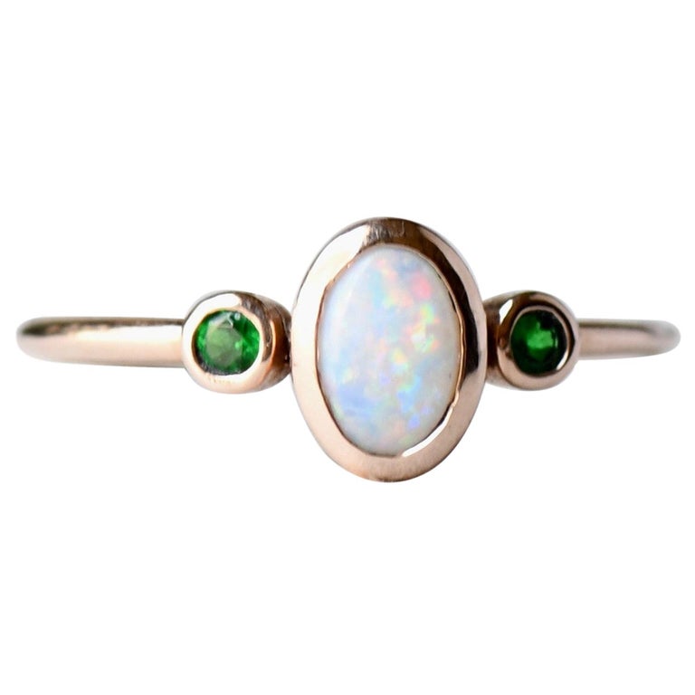 Opal Tsavorite Garnet Three Stone Ring For Sale at 1stDibs what