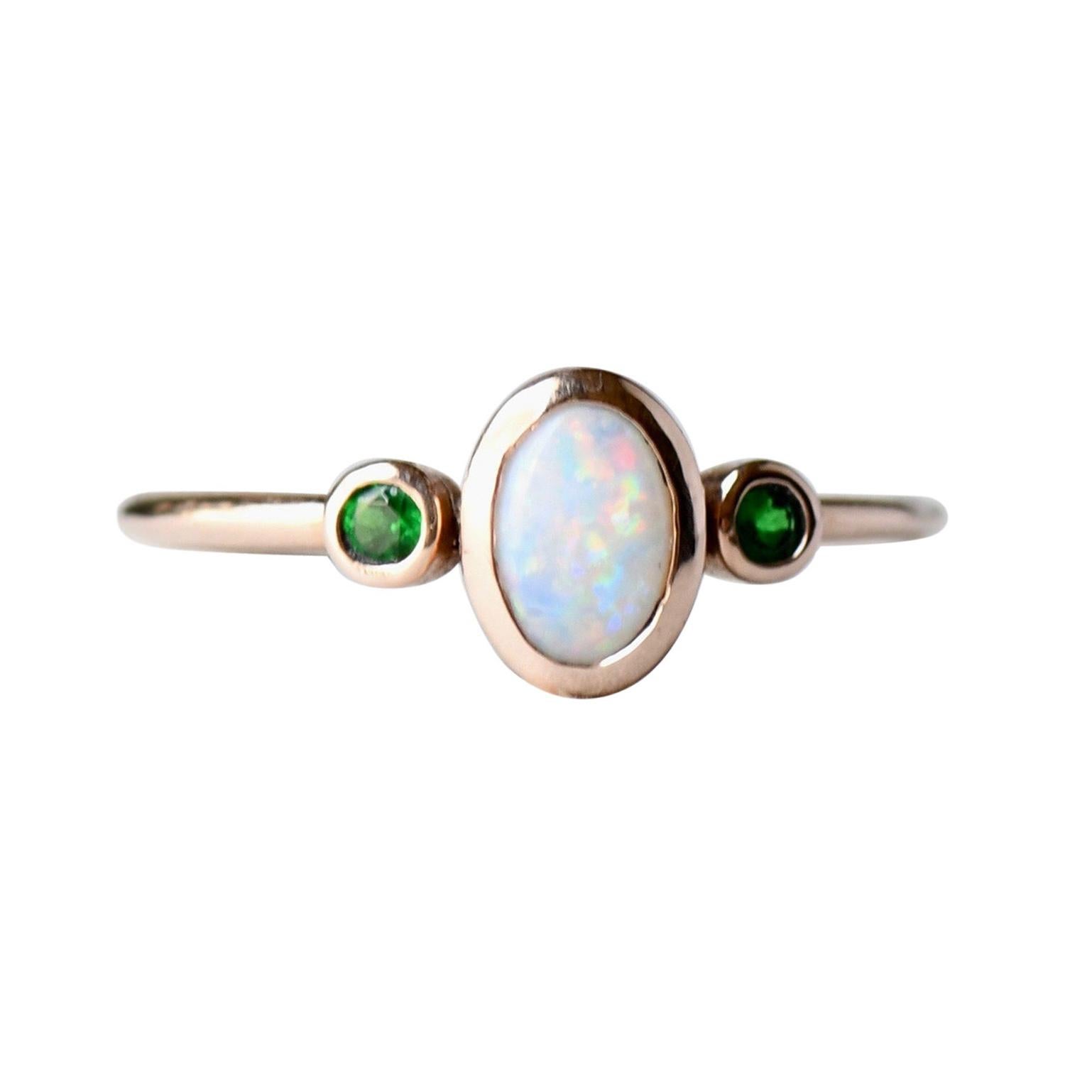 Opal Tsavorite Garnet Three Stone Ring