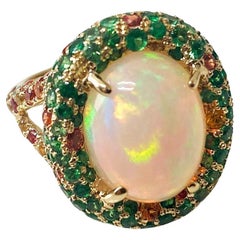 Opal, Tsavorite, Sapphire and Garnet 14K Gold Ring