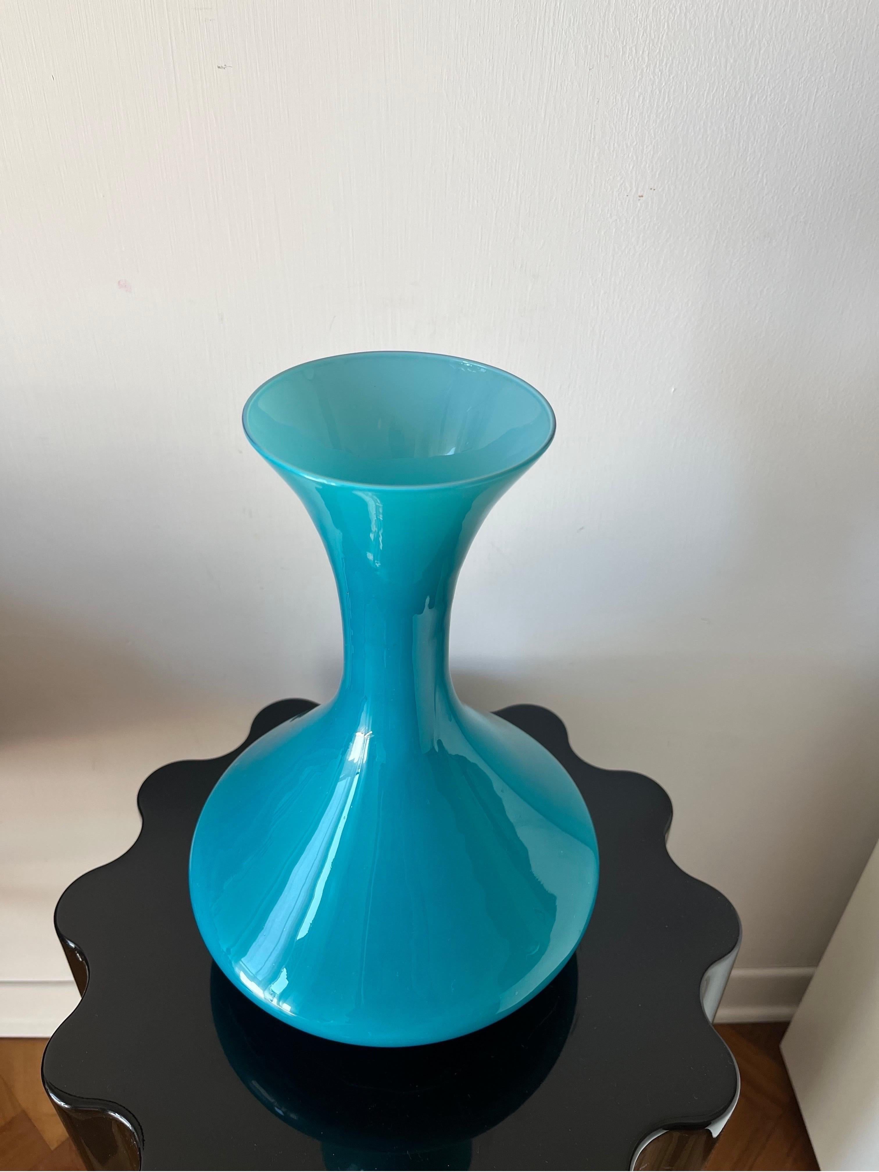 Türkis-Vase mit Opal, Vintage, 1950er Jahre, Kunst (Glaskunst) im Angebot