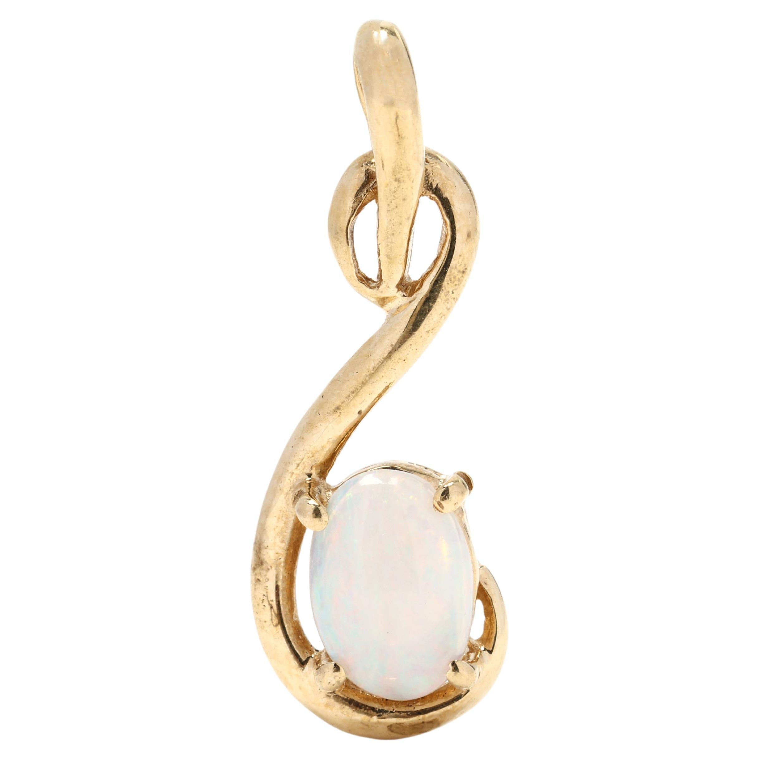 Opal Twisted Pendant, 14k Yellow Gold, Length .75 Inches, Sparkle Stone