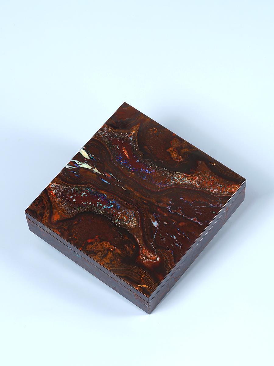 Artisan Opal Vanity case Stone Wood Box wife birthday gift special person wedding gifts For Sale